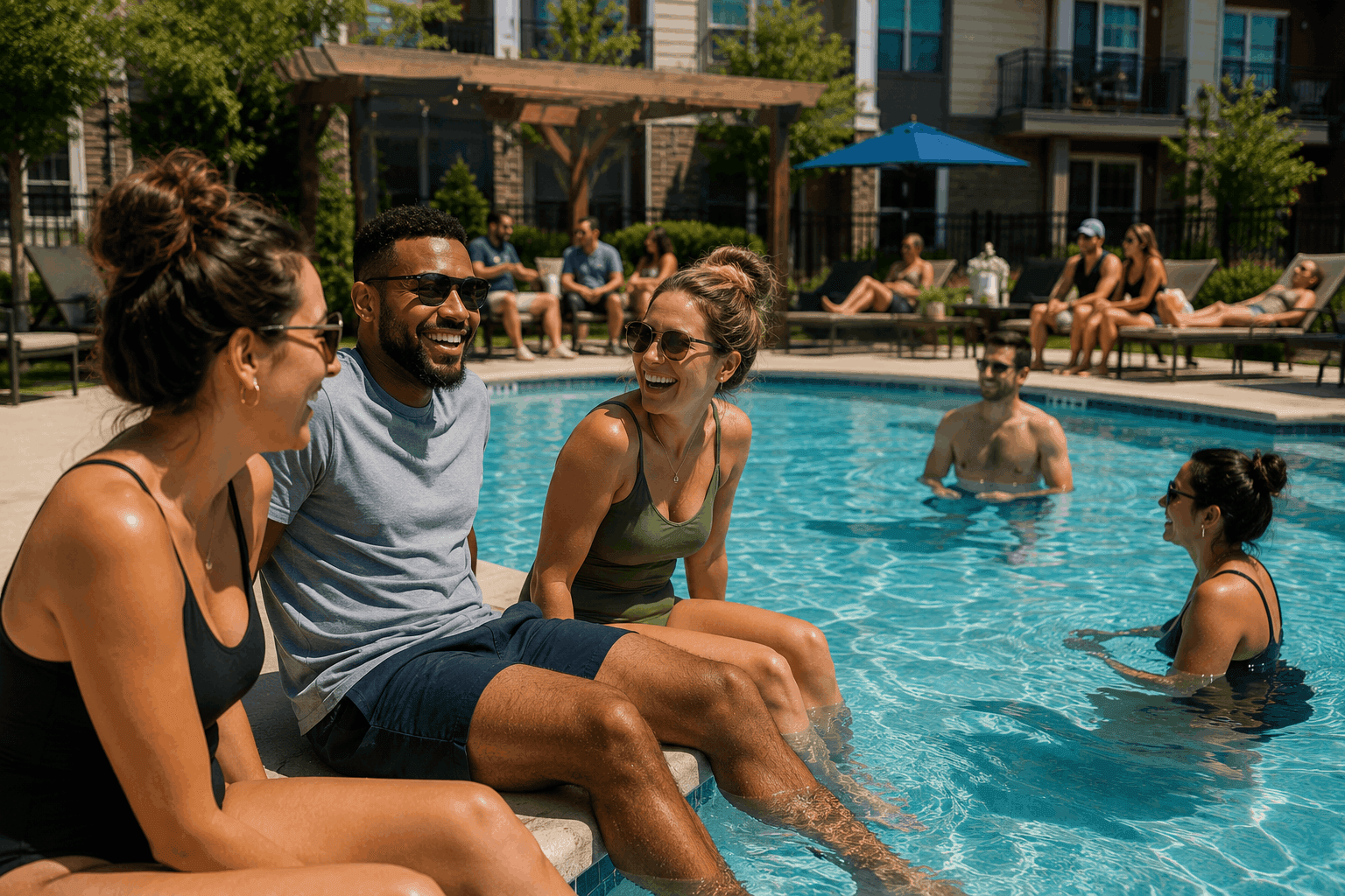 Apartment residents enjoying community amenities.