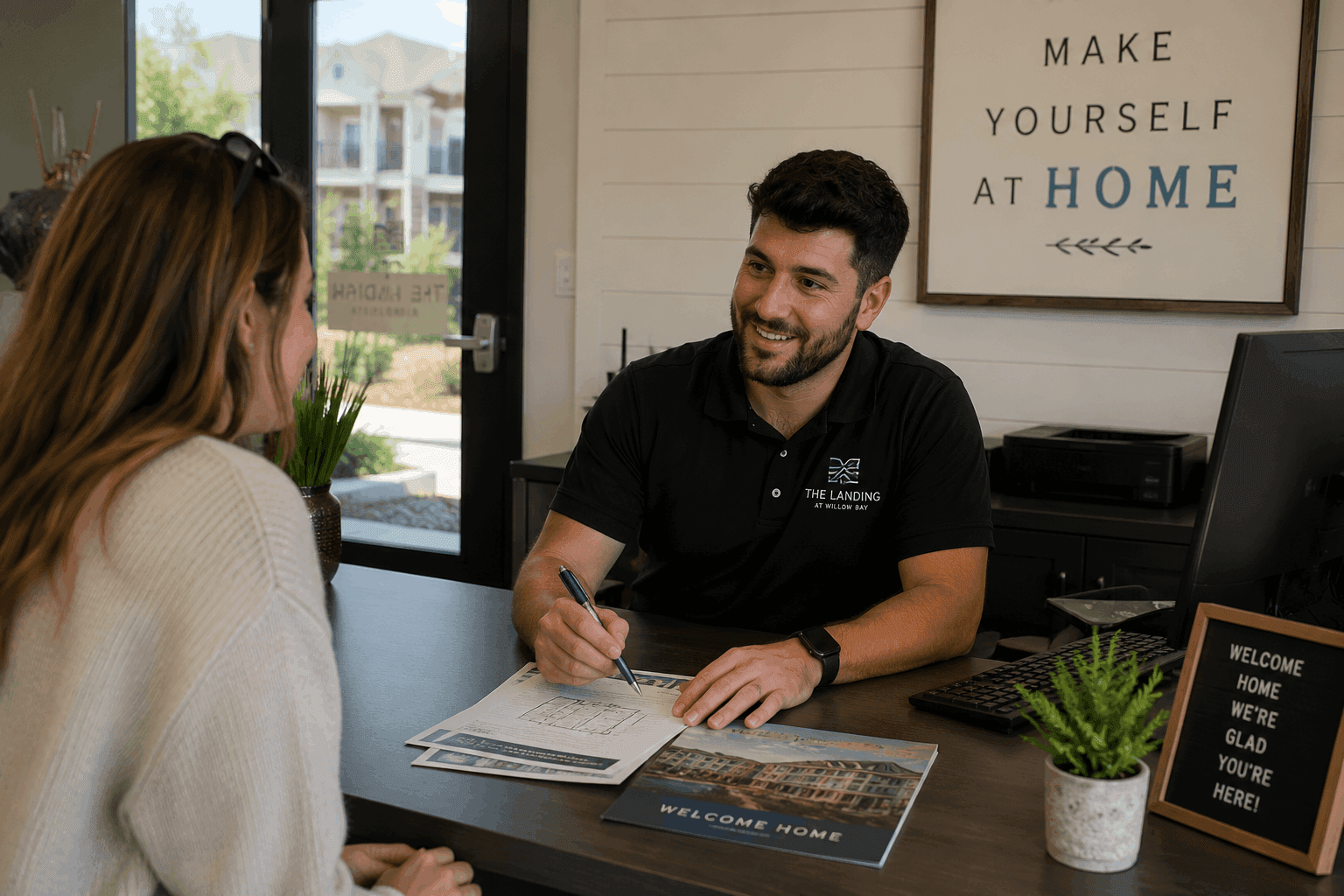 Property manager helping an apartment resident.