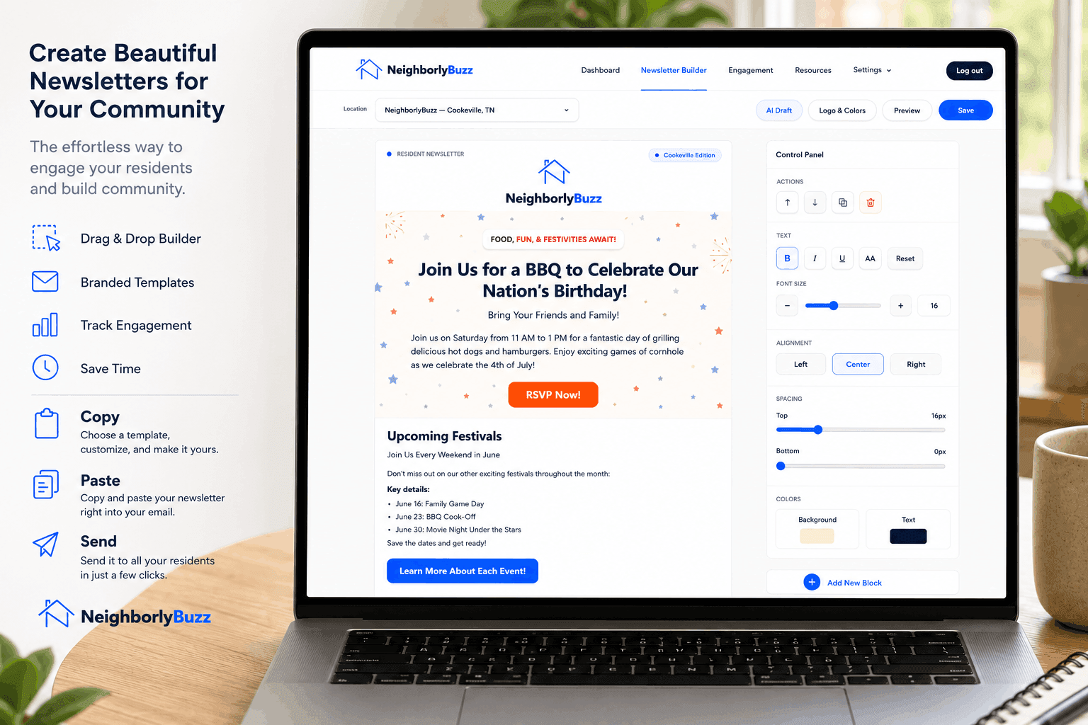NeighborlyBuzz apartment newsletter builder.